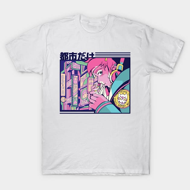 Japanese Sad Girl Anime Vaporwave Art Style T-Shirt by Visual Vibes